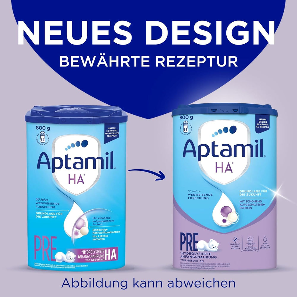 Aptamil HA PRE – Anfangsmilch von Geburt an, Mit DHA, Nur Lactoza, Ohne Palmöl, Babynahrung, Milchpulver, 1x 800 g