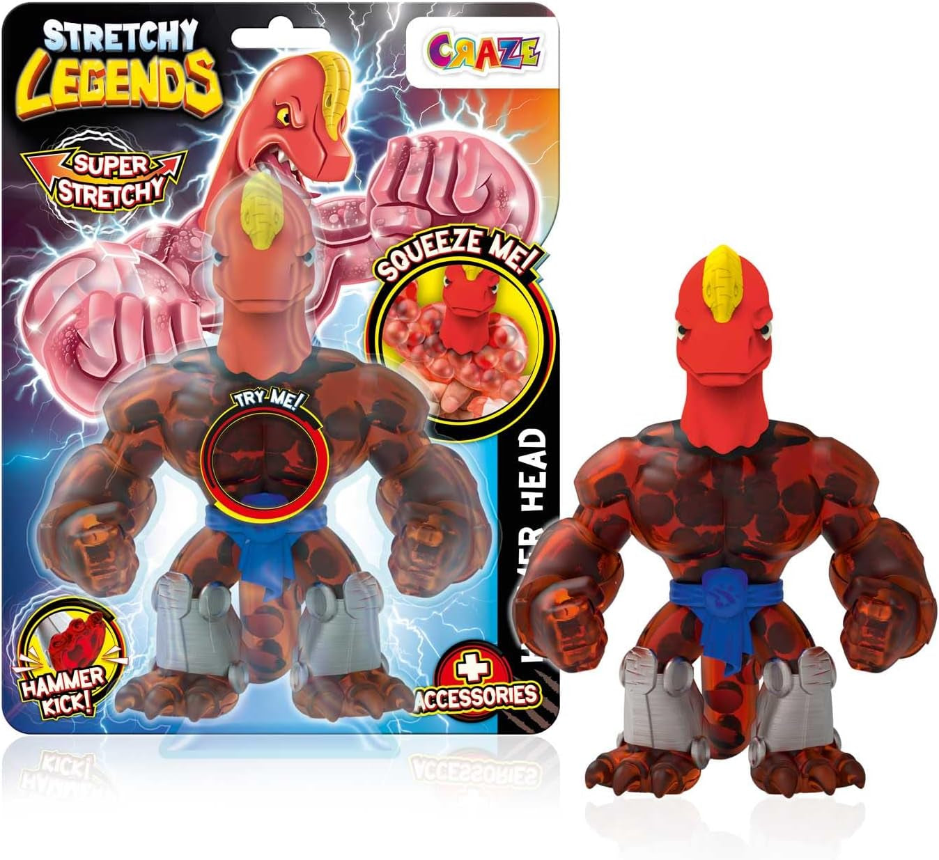 STRETCHY LEGENDS D'Molition - Figurine de acțiune elastice pentru copii, figuri de supereroi elastice pentru a colecta cu umplutură de slime Action figures Naty Shop Cap de ciocan elastic
