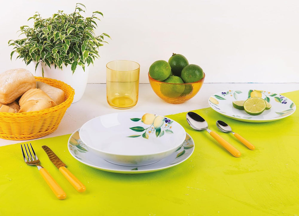 Set de veselă Excelsa Lemon, 18 piese, porțelan, alb/lămâie