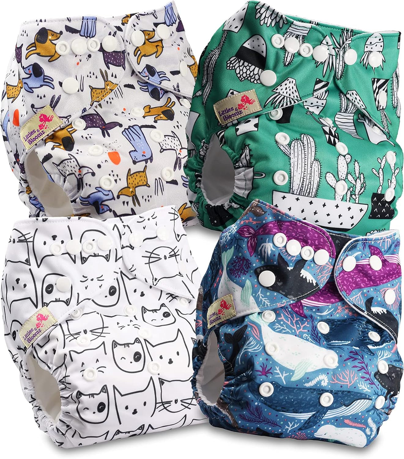 Littles and Bloomz FLP2-0406 Standardowa pieluszka wielokrotnego użytku z klipsem, 4 pieluszki