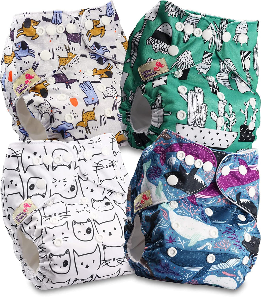 Littles and Bloomz FLP2-0406 Standardowa pieluszka wielokrotnego użytku z klipsem, 4 pieluszki