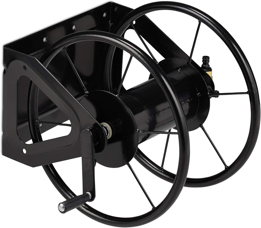 Tambur furtun Relaxdays, tambur furtun cu manivelă, pentru furtun de 60 m, oțel, ÎxLxA: 41,5 x 54 x 45 cm, negru