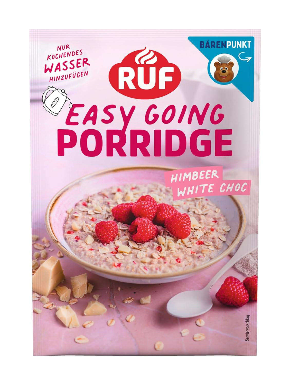 RUF płatki owsiane błyskawiczne z truskawkami i wanilią, letni posiłek z płatkami owsianymi gotowy w 3 minuty, 1 saszetka x 65g