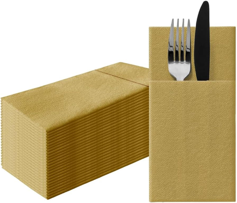 PAW - Șervețele pentru tacâmuri Airlaid - asemănătoare cu țesătura (pliere de 1/8) | 25 bucăți | Ideal pentru nunți, botezuri, comuniuni, zile de naștere | Saci de șervețele pentru tacâmuri | Monocolor, auriu