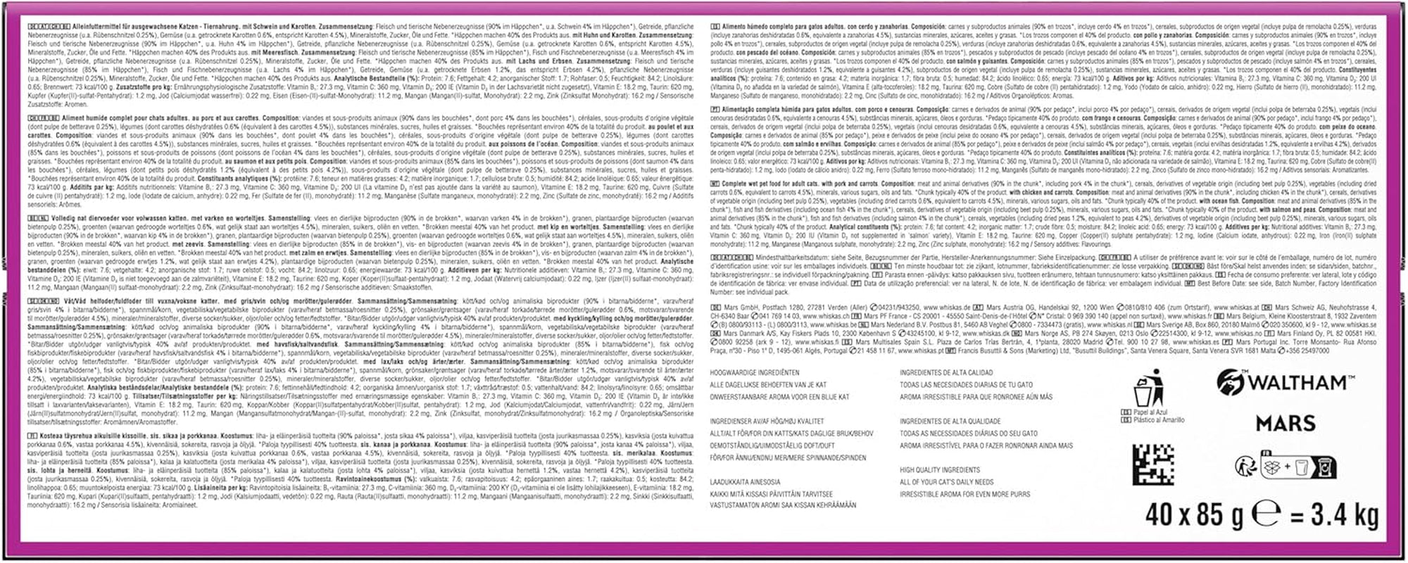 WHISKAS Hrană umedă aromatică pentru pisici în sos 40 x 85g Selecție de pește