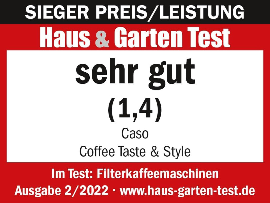 Espressor CASO Coffee Taste and Style cu filtru permanent, 1,5 l, temperatură optimă de preparare 92-96 °C, sistem anti-picurare, cap de preparare optimizat, oțel inoxidabil, 12 cești