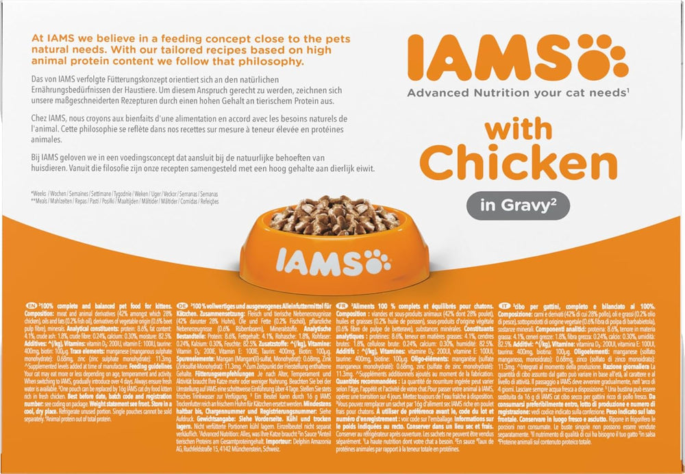 IAMS Delights Kitten Nassfutter - Multipack Katzenfutter mit Huhn in Sauce, hochwertiges Futter für Junior Kätzchen von 1-12 Monate, 12 x 85 g
