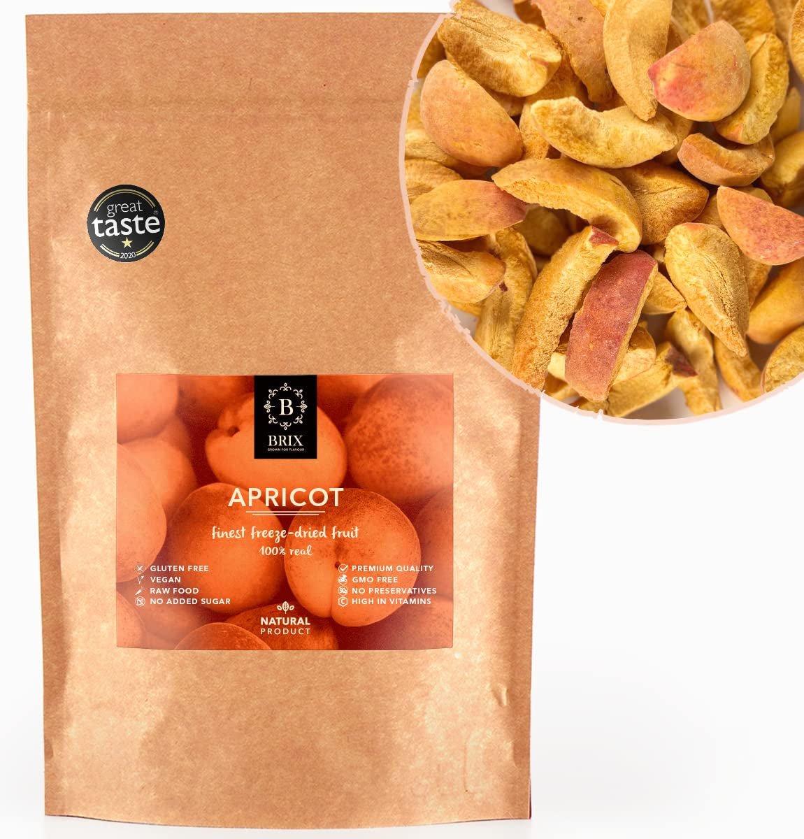 Caise liofilizate BRIX | Caise naturale, uscate 85 g | Premiul Great Taste pentru fructe uscate, uscate | Fără OMG, fără gluten, vegan, vitamine conservate Produse deshidratate Naty Shop Titlu implicit