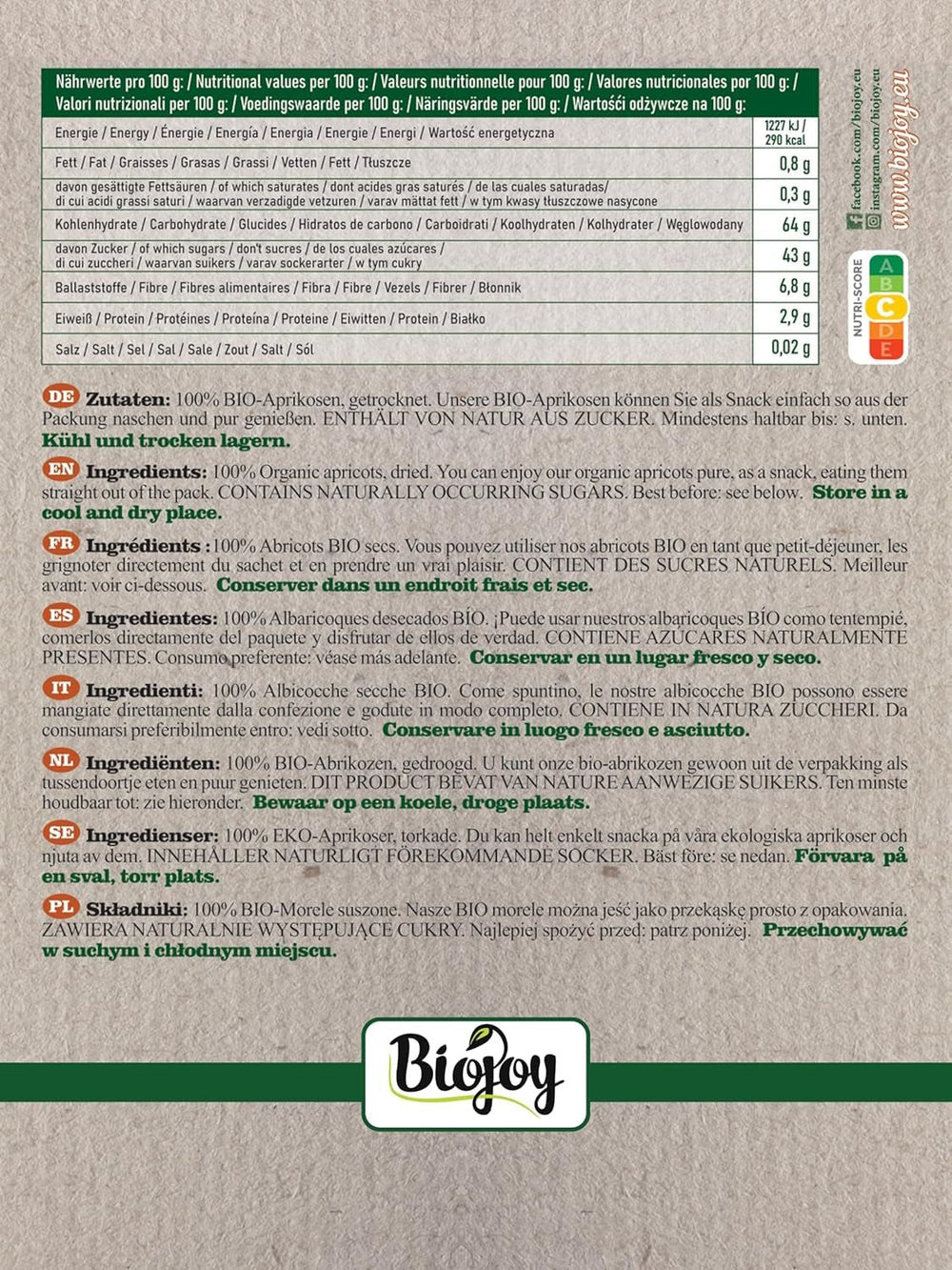 Caise uscate bio Biojoy (500 g), nesulfurate Produse deshidratate Magazinul meu