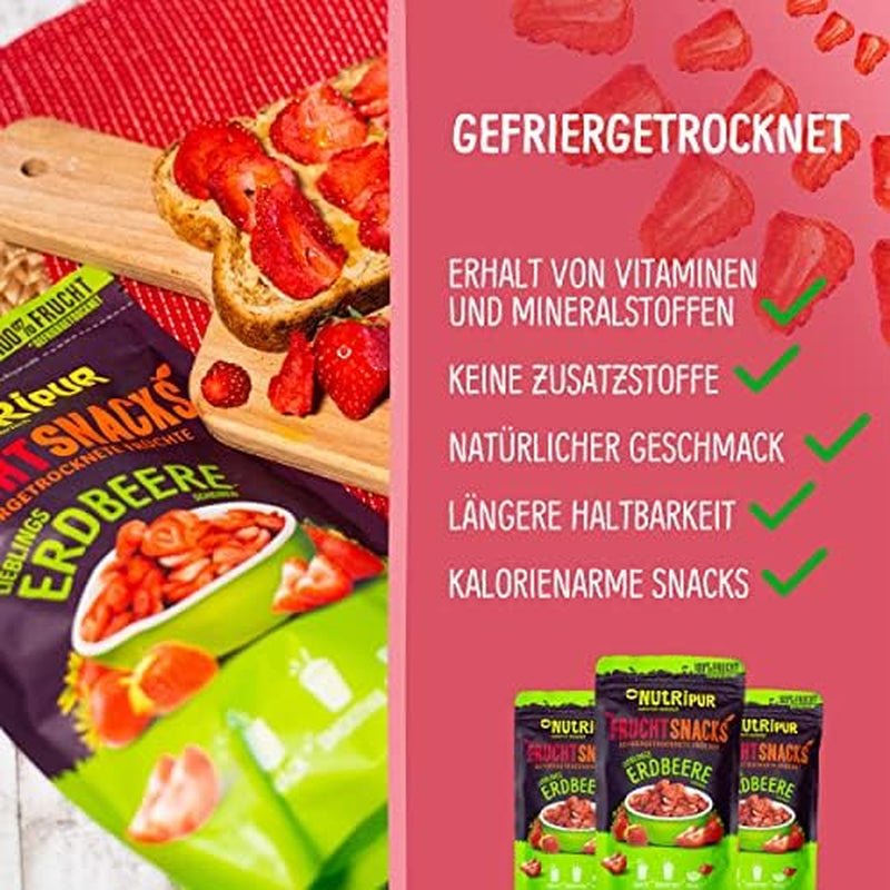 Căpșuni liofilizate 300g: felii de căpșuni uscate neîndulcite - Căpșuni liofilizate cu fructe pure, pline de aromă: fructe de pădure liofilizate - Fructe uscate NUTRIPUR Produse deshidratate Naty Shop