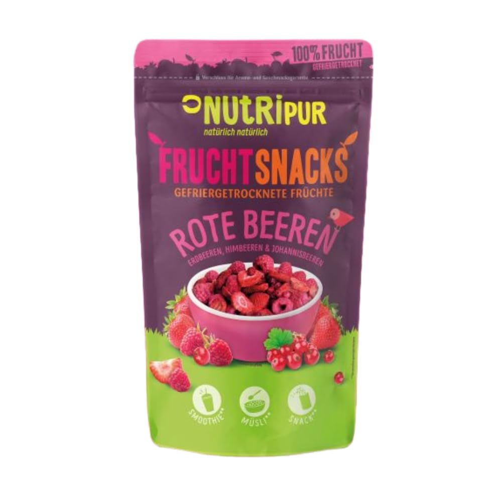 Căpșuni liofilizate 300g: felii de căpșuni uscate neîndulcite - Căpșuni liofilizate cu fructe pure, pline de aromă: fructe de pădure liofilizate - Fructe uscate NUTRIPUR Produse deshidratate Naty Shop 100G (pachet de 1) Fructe de pădure roșii