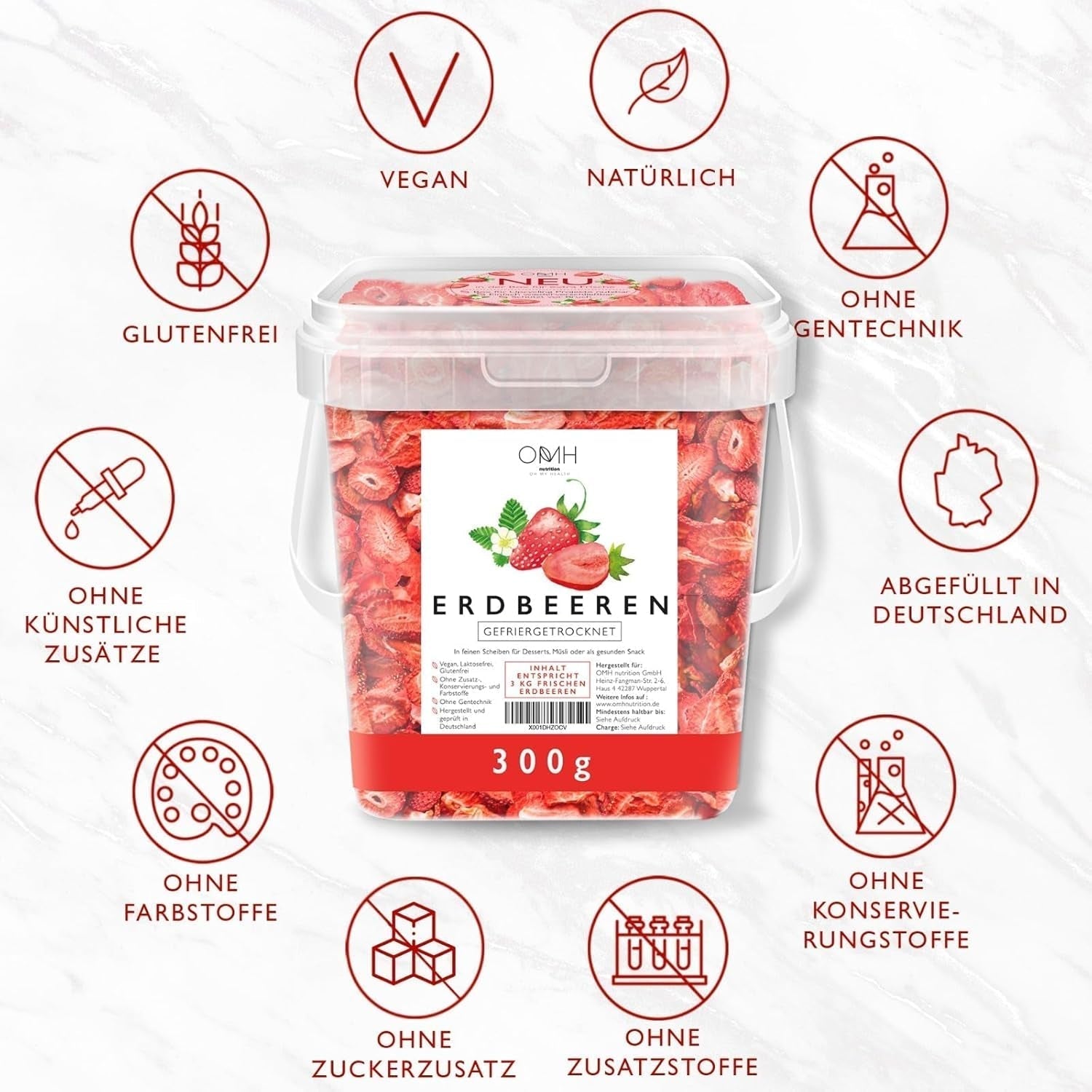 Căpșuni liofilizate în felii 300g fructe liofilizate fără adaos de zahăr și aditivi Germania Produse deshidratate Naty Shop