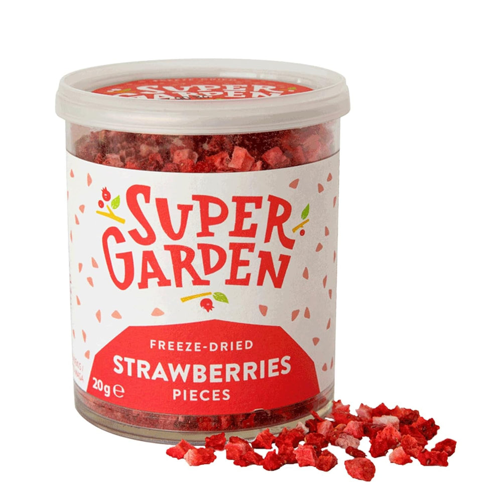 Căpșuni liofilizate Super Garden | Delicioase și 100% pure fructe liofilizate | Căpșuni uscate întregi pentru gustări sănătoase sau coacere | Căpșuni liofilizate 19g Produse deshidratate Naty Shop Prăjitură cu căpșuni