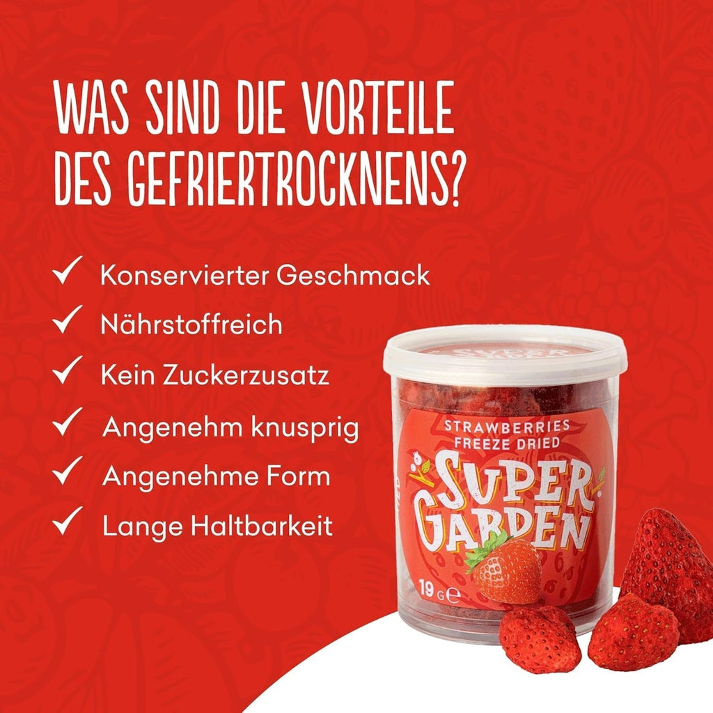 Căpșuni liofilizate Super Garden | Delicioase și 100% pure fructe liofilizate | Căpșuni uscate întregi pentru gustări sănătoase sau coacere | Căpșuni liofilizate 19g Produse deshidratate Naty Shop