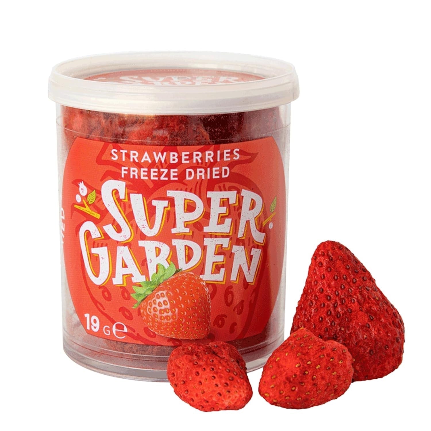 Căpșuni liofilizate Super Garden | Delicioase și 100% pure fructe liofilizate | Căpșuni uscate întregi pentru gustări sănătoase sau coacere | Căpșuni liofilizate 19g Produse deshidratate Naty Shop Căpșuni întregi