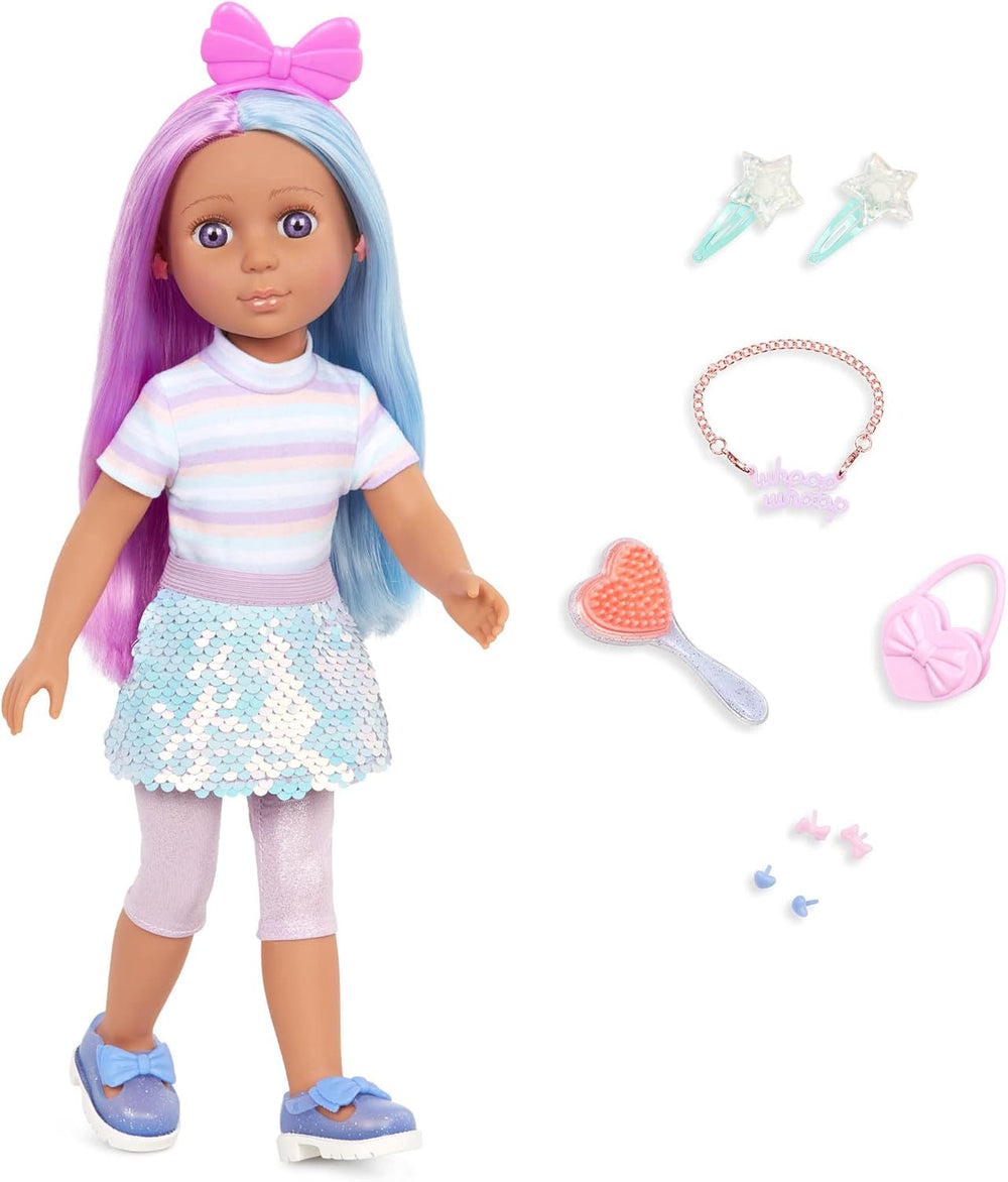 Glitter Girls - Luma - 36 cm Bewegliche Modepuppe - Lila Haare & einzigartige lila Augen - Haarverlängerung, Schleife, Clips & buntes Outfit - 36 cm Puppen & Zubehör - 3 Jahre +