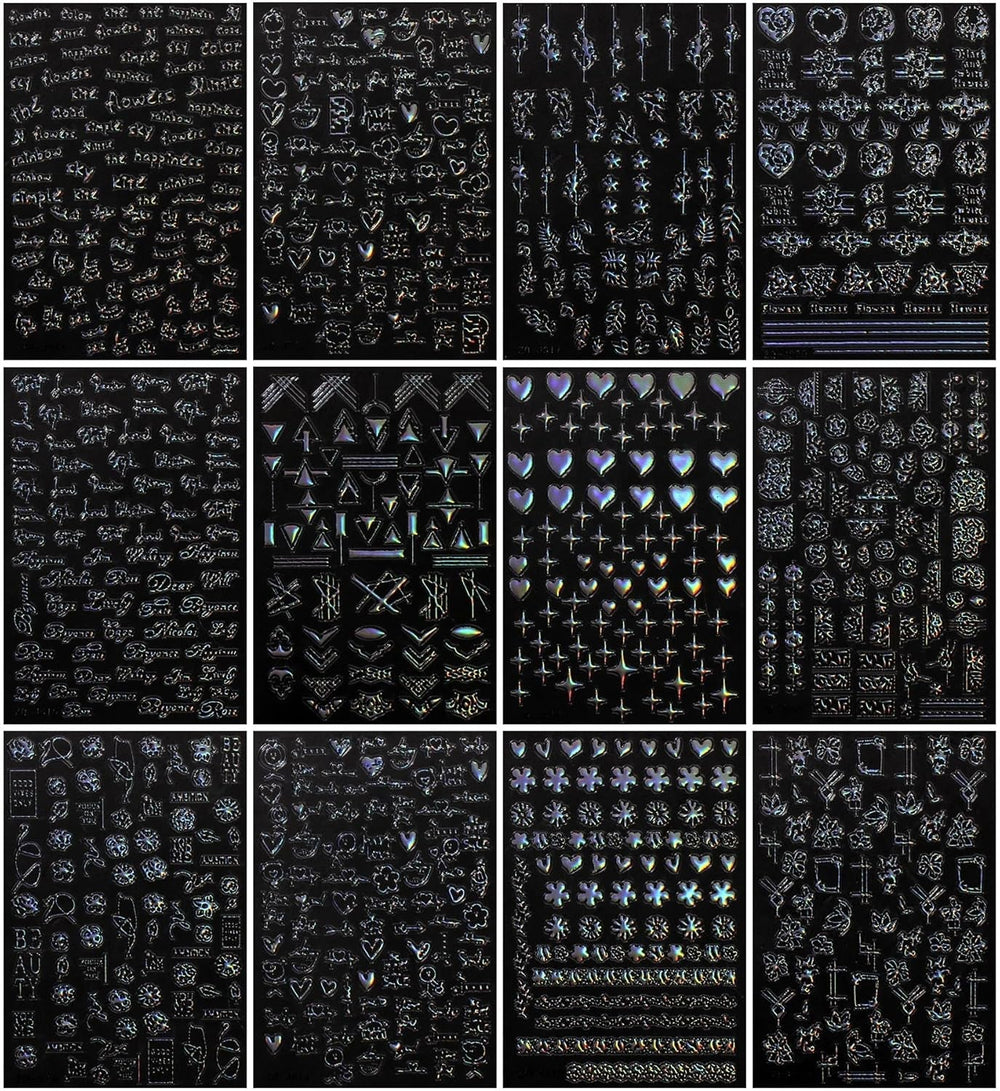 Jmeowio Nagelsticker Aurora Geometrisch 12 Blatt Nail Art Sticker Selbstklebend Nagelaufkleber Bunt Dekoration Nageldesign Zubehör