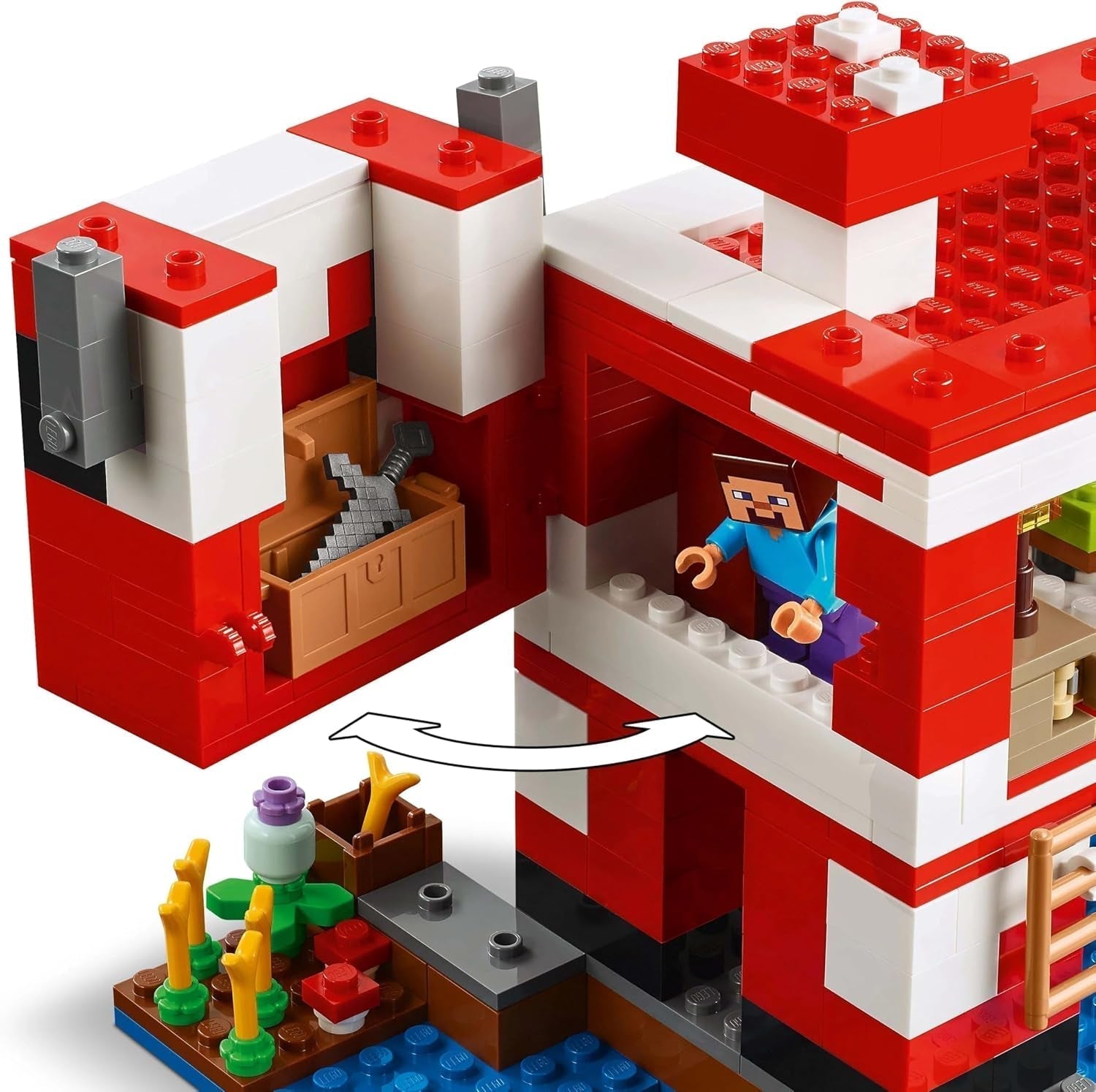 LEGO Minecraft The Mushroom Cow House Gra wideo Zabawka do budowania Model krainy grzybów z minifigurkami Steve i innymi postaciami Zestaw dla chłopców i dziewcząt w wieku 8 lat 21270 Zestawy do budowania Szukaj sklepu LEGO