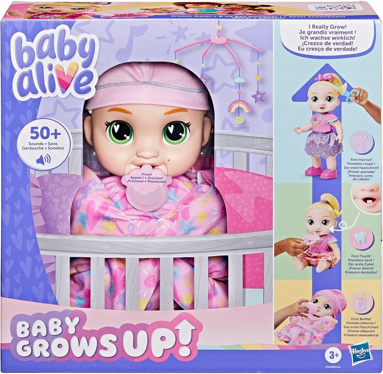 Baby Grows Up Puppe LaLa GooGoo – interaktive sprechende Babypuppe mit Wachstum (25–35 cm), 75+ Geräusche, 6 Meilensteine, Spielzeug für Kinder ab 3 Jahren