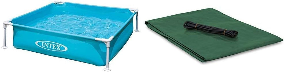 Piscină mini pentru copii, albastră, 122 x 122 x 30 cm și prelată Windhager, prelată pentru nisip de 4 m, prelată pentru nisip cu ochiuri metalice și șnur elastic, mică, 180 g/m² 1,4 x 1,4 m, verde, 07046