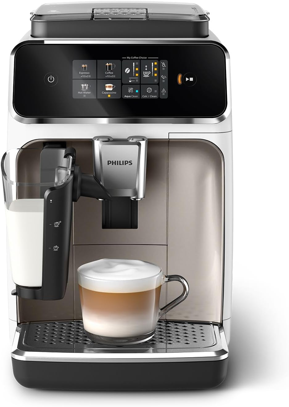 Espressor automat PHILIPS seria 2300 - 4 băuturi, ecran tactil color modern, sistem de preparare a laptelui LatteGo, SilentBrew, râșniță 100% ceramică, filtru AquaClean. Negru mat (EP2330/10)