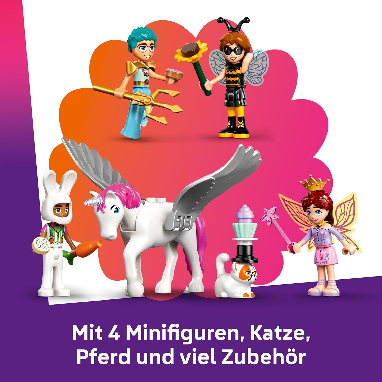 LEGO Friends Kostümparty mit Einhorn und Fee - Spielzeug für Mädchen ab 6 Jahren - Bühne, DJ-Pult, 4 Minipuppen, der Katze Churro und Einer Pferdefigur sowie lustigem Zubehör - Pomysł na prezent - 42661
