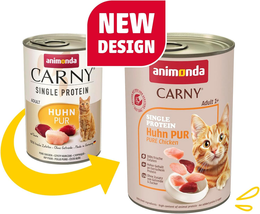 animonda Carny Adult Single Protein Pure Chicken (6 x 400 g), hrană umedă pentru pisici adulte cu o singură sursă de proteine, hrană umedă pentru pisici adulte, fără cereale și fără zahăr