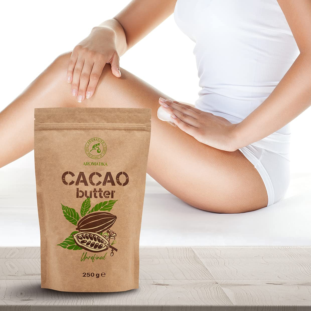 Kakaobutter - 250g - Theobroma Cacao - Surowe masło kakaowe - Masło Kakao w Stücken - Kaltgepresst - Unraffiniert - Rein und Naturlich - für Speisen und Hautpflege - Masło kakaowe