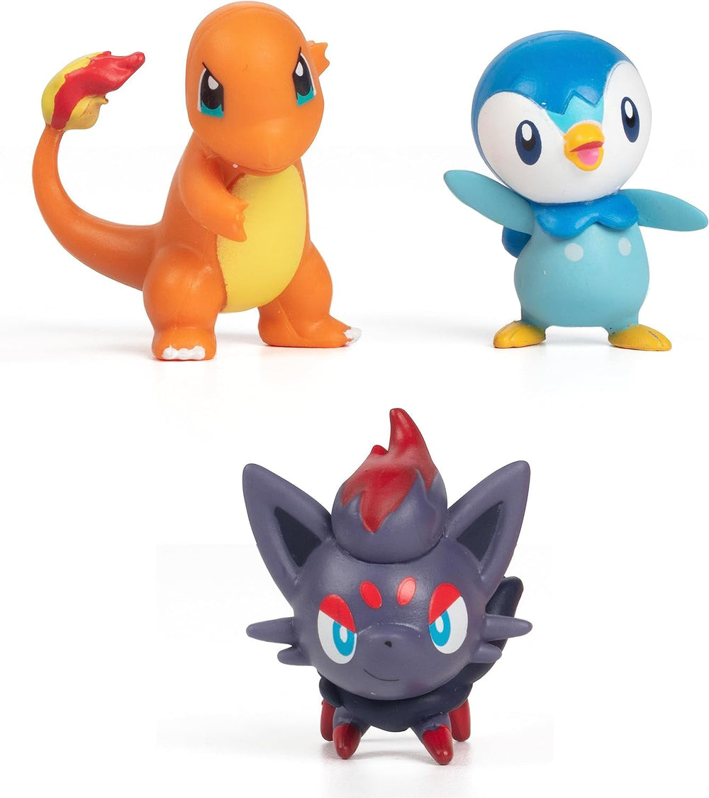 Bitwa Pokémon gotowa! 6-częściowy zestaw figurek - 11,4 cm Ash i wystrzeliwujący Pikachu, 5,1 cm Charmander, Rowlet, Piplup, Zorua - Oficjalna licencja - Prezent wielkanocny dla dzieci, chłopców i dziewcząt Figurki Naty Shop