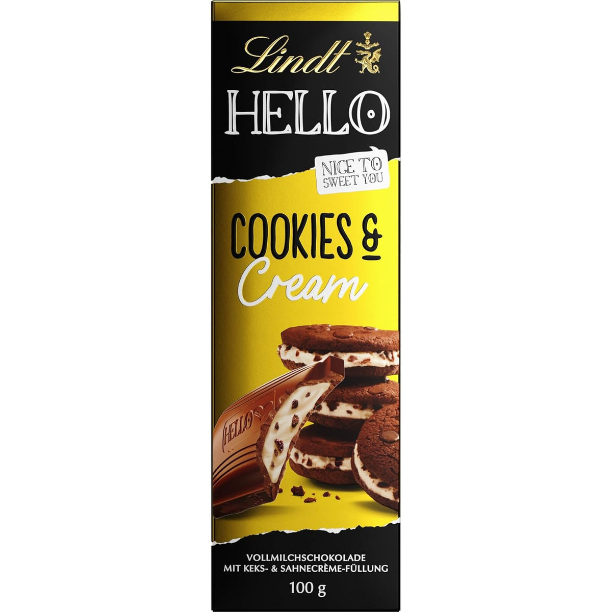 Lindt Hello Ciasteczka i Kremowa Czekolada | Batonik 100g | Czekolada Mleczna z Ciasteczkami i Nadzieniem Kremowym | Tabliczka czekolady | Czekoladowy prezent