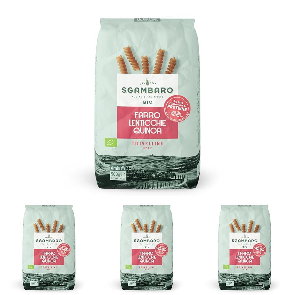 Ekologiczny makaron Trivelline N.47 - 500g z mąką orkiszową, mąką z soczewicy i mąką z komosy ryżowej - Bogaty w białko, źródło błonnika i białka