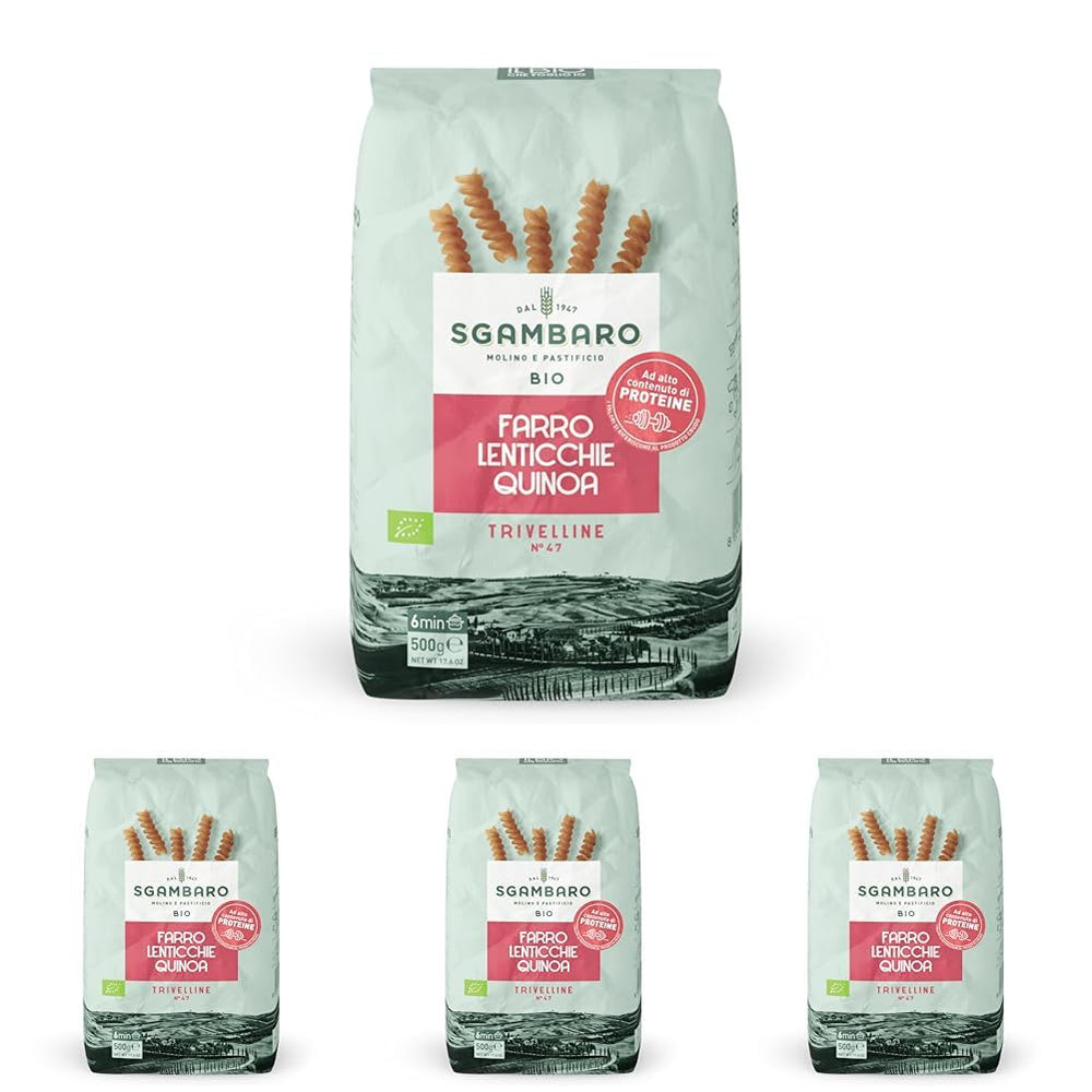 Ekologiczny makaron Trivelline N.47 - 500g z mąką orkiszową, mąką z soczewicy i mąką z komosy ryżowej - Bogaty w białko, źródło błonnika i białka