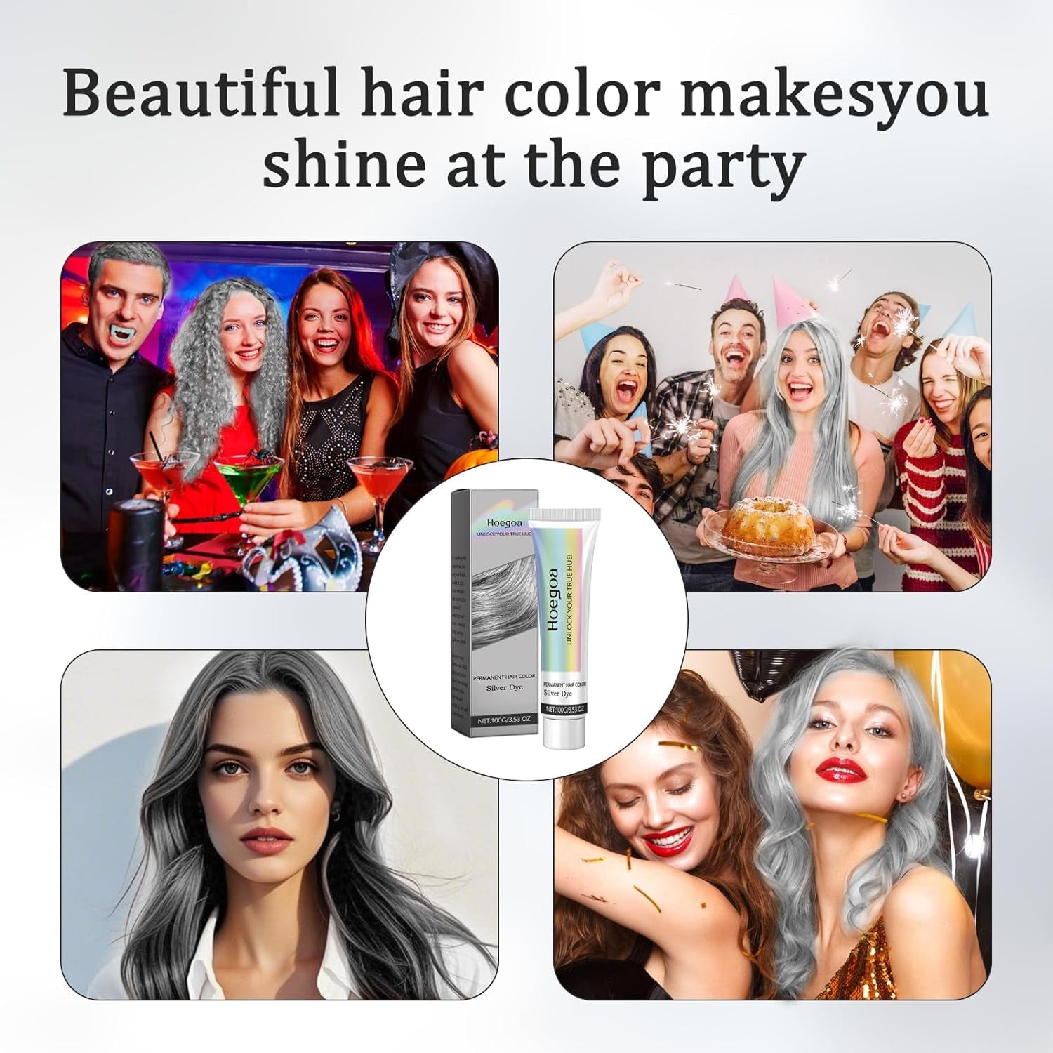 2-in-1 Vopsea de păr gri argintiu Vopsea de păr din plante naturale gri argintiu pentru toate tipurile de păr potrivite cu instrumente de unică folosință (100g) Vopsea pentru par Naty Shop