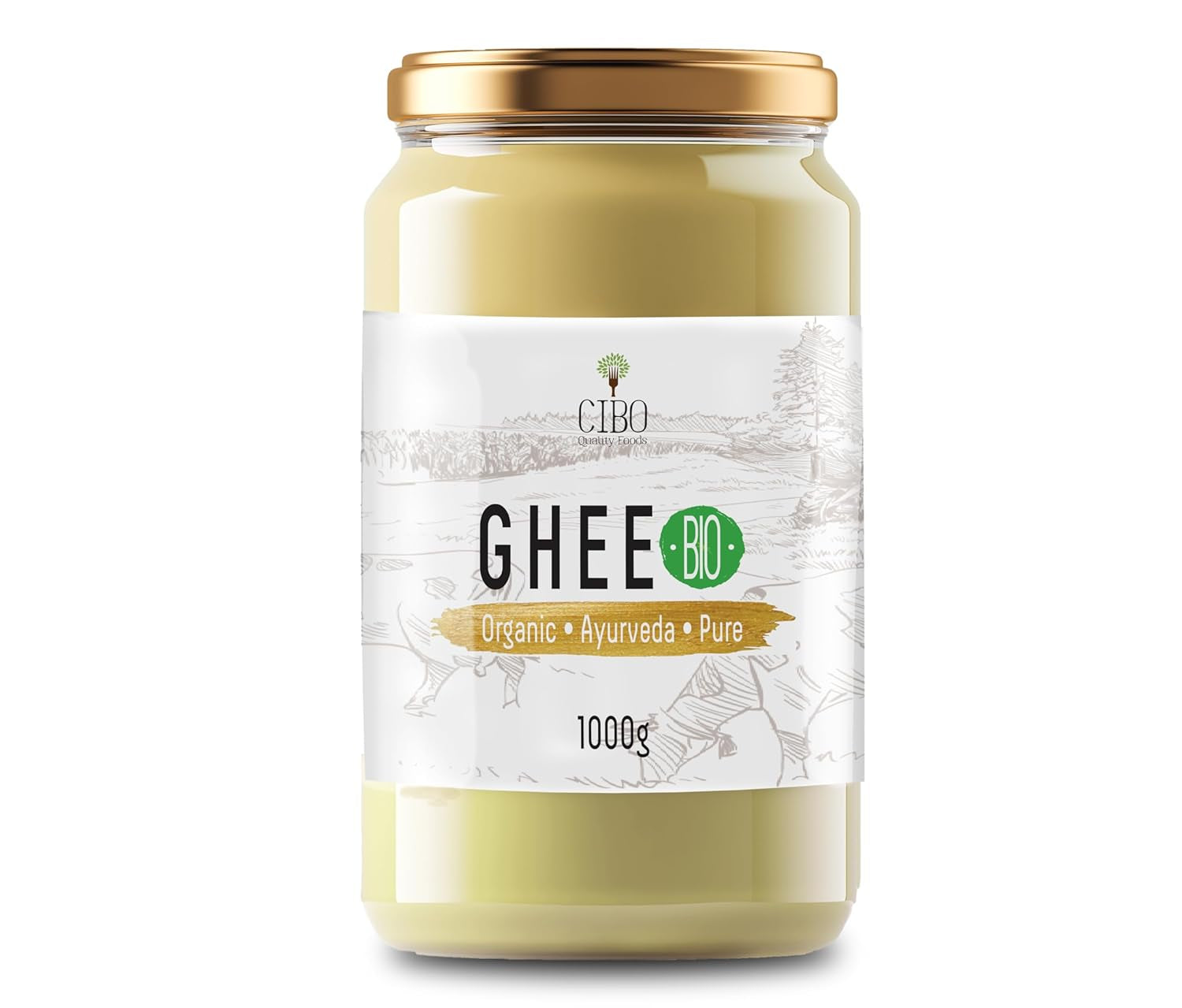 Cibo Bio Ghee 500g – Milch aus Parma und Reggio Emilia – Hergestellt in Italy – Weidekühe – Rauchpunkt 250°C – Aus Centrifugensahne