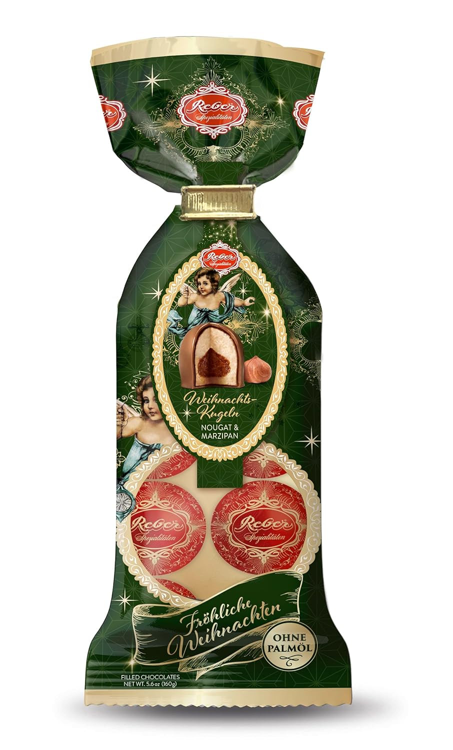 Kulki Reber Mozart z gorzką czekoladą, opakowanie 6 szt. z marcepanem i nugatem, wegańskie - 1 x 120 g