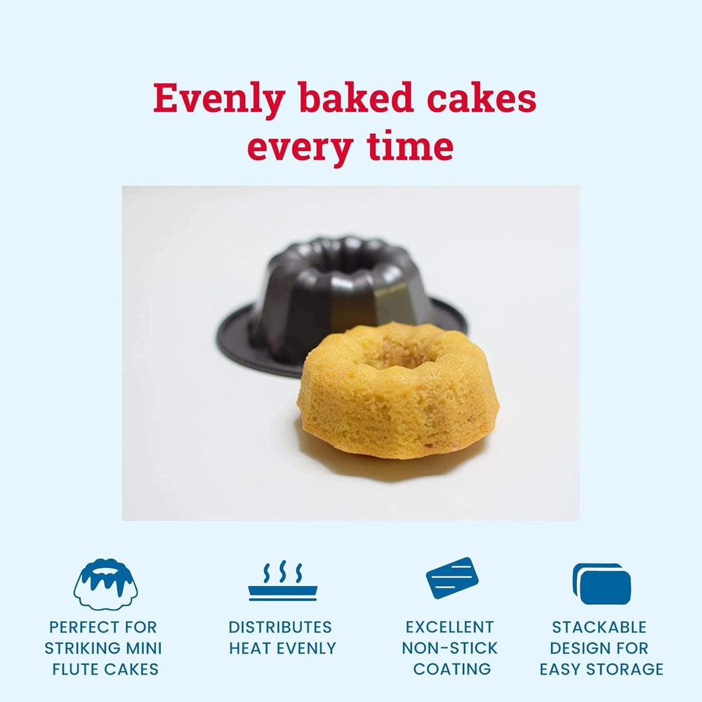 Tala Mini-Kuchenformen, Dekorativ, Antihaftend, Gugelhupf-Form, Gleichmäßige Hitzverteilung, Gerillte Form, Karbonstahl, Breite, Flache Griffe, Spülmaschinen Und Gefrierschrankfest, 2 Stück Formy i blachy do pieczenia Naty Shop