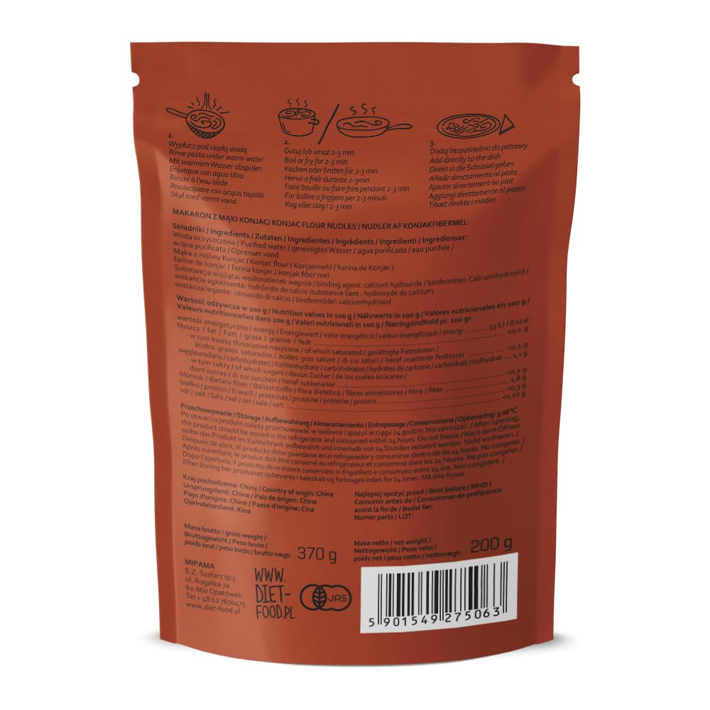 Makaron Shirataki DIET-FOOD Niskowęglowodanowy Niskokaloryczny Makaron Konjac Żywność wegańska Bez tłuszczu Bez soi Bezglutenowy Makaron dietetyczny rozpuszczalny w wodzie Niskokaloryczny 200 gramów