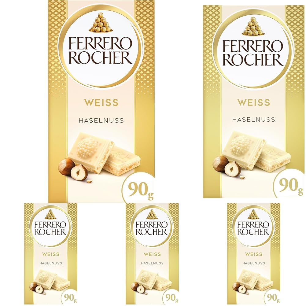 Ferrero Rocher Bar - Biała Czekolada z Orzechem Laskowym - Prezent na Walentynki dla Niego i dla Niej - 1 Tabliczka Czekolady x 90g