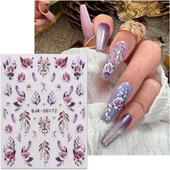 JMEOWIO 3D Nagelsticker Blumen Nail Art Sticker Selbstklebend Nagelaufkleber 5D Stereoskopisch Frühling Sommer Dekoration Nageldesign Zubehör 4 Blatt