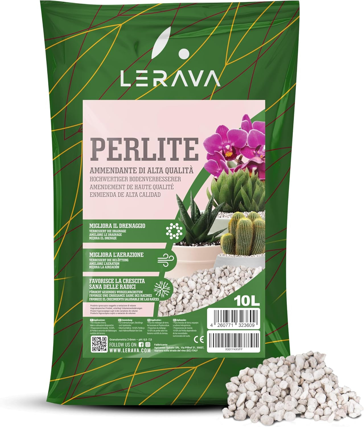LERAVA® Perlit dla Roślin (5L) – Perlit gruboziarnisty do ulepszania gleby – Zapewnia optymalny drenaż i napowietrzanie – Naturalny dodatek do gleby i hydroponiki – Granulat dla roślin