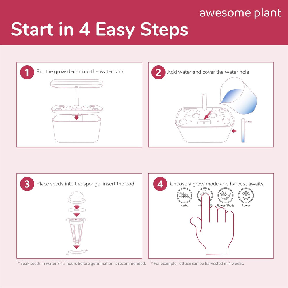Zestaw do uprawy hydroponicznej 6Pro (6 kapsułek), zestaw do ogrodnictwa w pomieszczeniach ze zbiornikiem na wodę o pojemności 3 l, 3 tryby uprawy i cicha pompa, zestaw do domowej uprawy ziół i sałatek, regulowana wysokość do 33,0 cm, biały