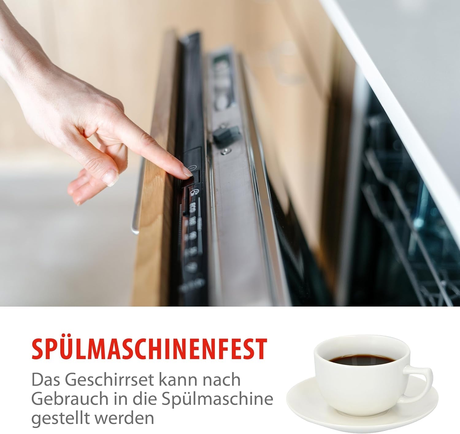 alpina Geschirrset 8 Personen - 40-teiliges Steingut Geschirr - Teller Set mit Speiseteller, Schalen und Kaffeebecher - Camping Geschirr - Mikrowelle- und Spülmaschinengeeignet - Weiß