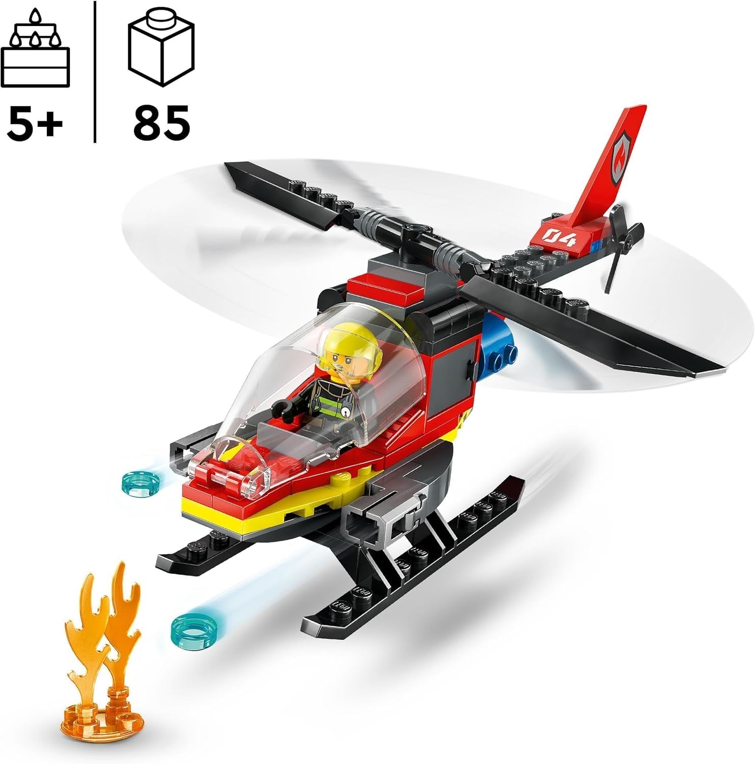 LEGO City Helikopter straży pożarnej, zestaw zabawkowy helikopter i figurka pilota, helikopter strażacki zapewniający pomysłową zabawę, prezent dla dzieci, chłopców i dziewcząt od 5 lat 60411 Zestawy do budowania Besuche den LEGO-Store