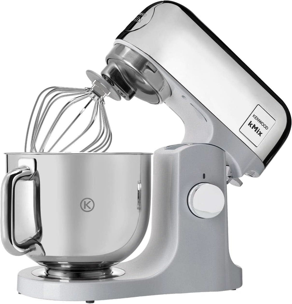 Kenwood Kmix Editions KMX760CH Küchenmaschine, 5 L Edelstahl Schüssel, Safe-Use-Sicherheitssystem, Metallgehäuse, 1000 Watt, Inkl. 3-zestaw cukierniczy Teiligem Und Spritzschutz, Chrom Matka i Dziecko Naty Shop