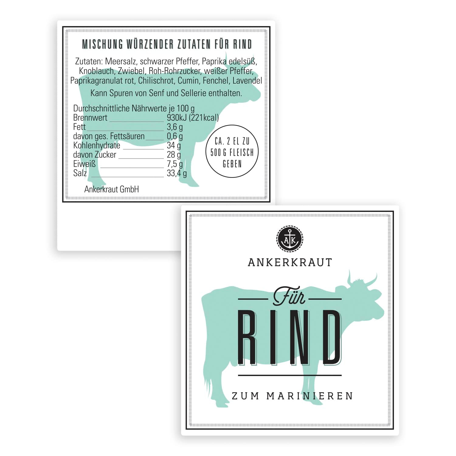 Ankerkraut Für Rind, Gewürz für Fleisch zum Würzen mit Aroma & Gesmack, lecker Kochen zu Hause, stek Żeberka Mostek Braten würzen w Premium Qualität, 230g w Streuer
