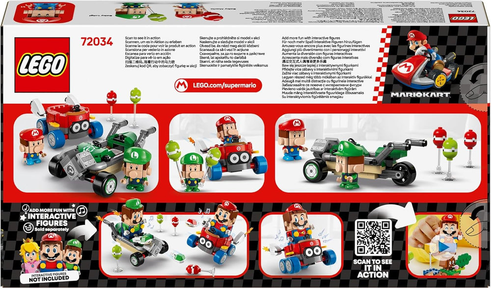 LEGO Mario Kart — Mały Mario kontra. Mały Luigi Nintendo Figurki kolekcjonerskie 2 Speedmeny do zbudowania Prezent dla chłopców, dziewcząt i graczy Zabawka przygodowa od 8. roku życia 72034 Zestawy do budowania Besuche den LEGO-Store