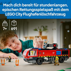 LEGO City Flughafenlöschfahrzeug - Spielzeug Einsatzfahrzeug - Modellbau mit 4 Feuerwehr Minifiguren - Geburtstagsgeschenk für Jungen ab 7 Jahren und Technikfans - 60499