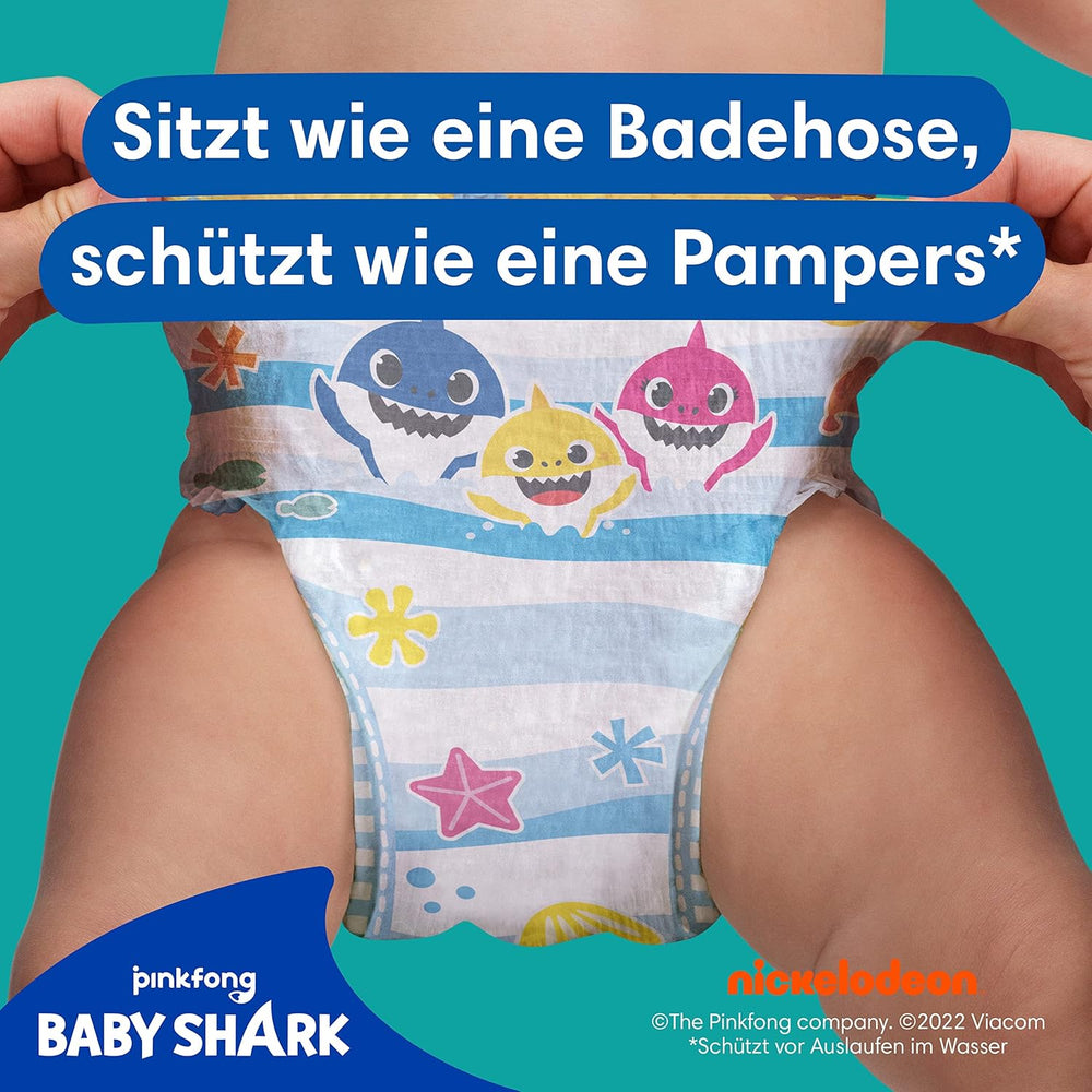 Pampers Splashers Baby Shark Edycja limitowana Jednorazowe pieluchy do pływania 4-5, 11, 9kg-15kg, zapewniające bezpieczną ochronę w wodzie
