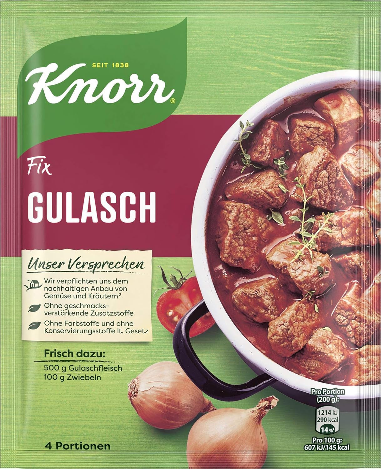 Knorr Fix Würzmischung Paprika-Gulasch für eine leckeres Fleischgericht mit natürliche Składnik 4 Porcje