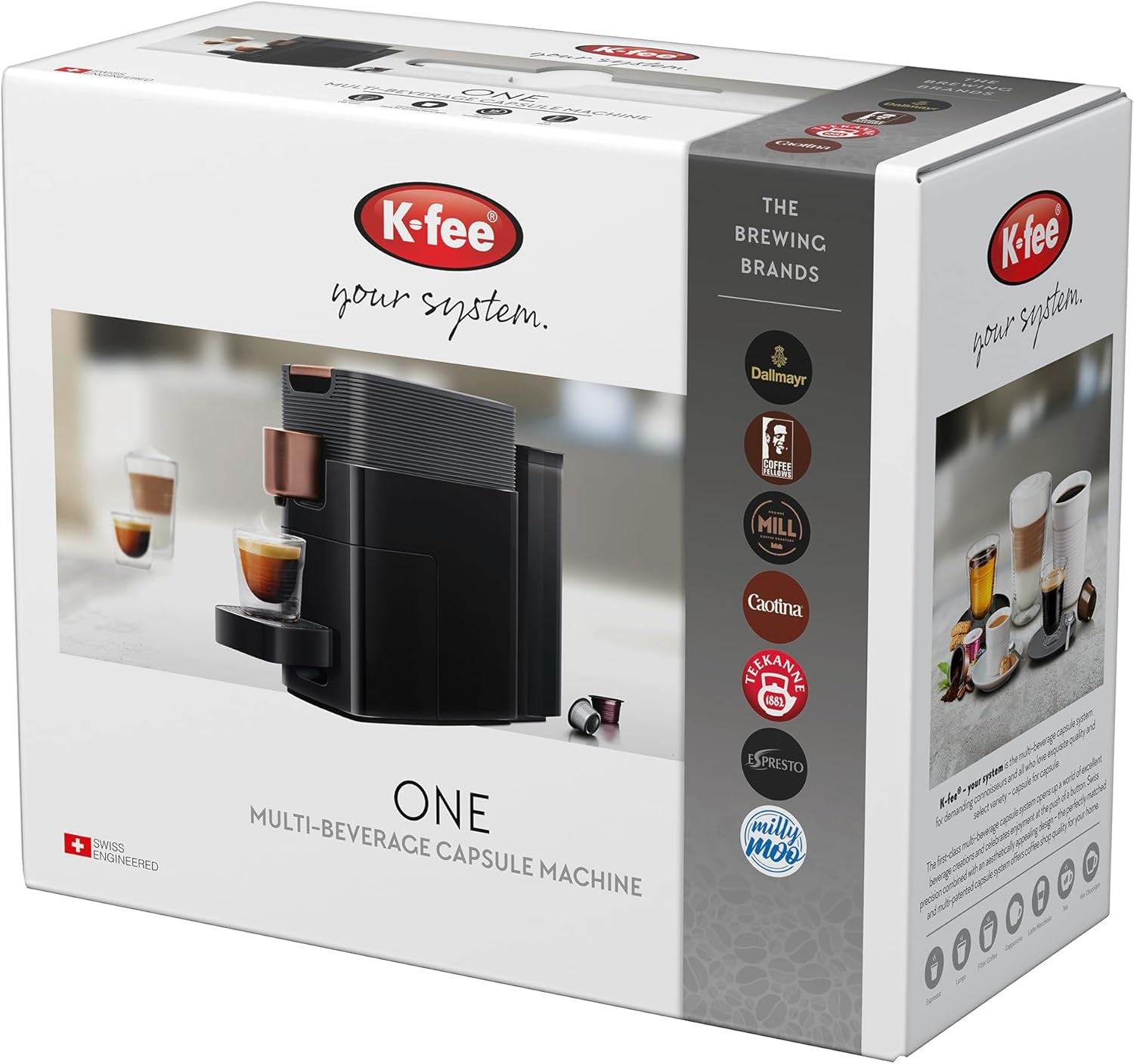 Espressor cu capsule K-FEE ONE pentru cafea, ceai și cacao | Espressor compact | Încălzire rapidă | Rezervor de apă de 0,8 l | 19 bar | Cupru negru | Câștigător al testului Stiftung Warentest 2023